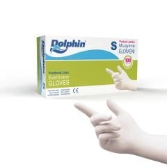 DOLPHIN Beyaz Lateks Eldiven Pudralı S Beden 100 Adet